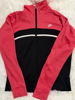 Nike Pink and Black Full-Zip Track Jacket with White Stripe
